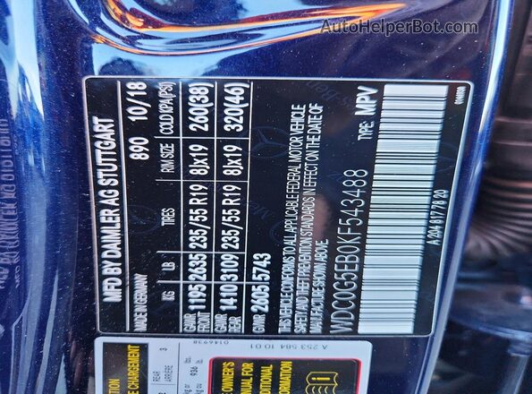 WDC0G5EB0KF543488 2019 MERCEDES-BENZ GLC-CLASS Blue Widok wnętrza 360 stopni