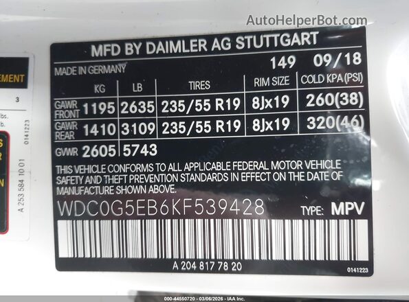 WDC0G5EB6KF539428 2019 MERCEDES-BENZ GLC 350E White Շարժիչի բաժամունքի տեսք