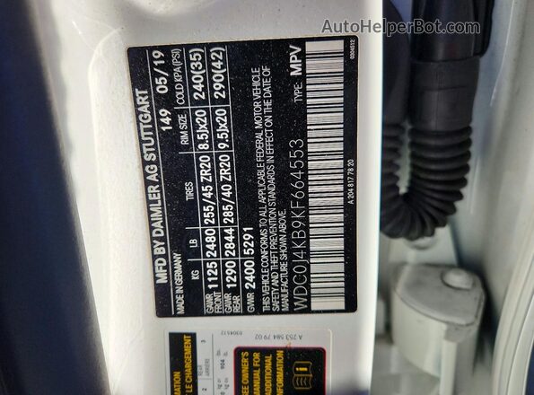 WDC0J4KB9KF664553 2019 MERCEDES-BENZ GLC-CLASS White 360 interior view