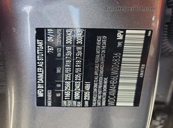 WDC4M4HB6LW006836 2020 MERCEDES-BENZ GLB-CLASS Gray Engine compartment view
