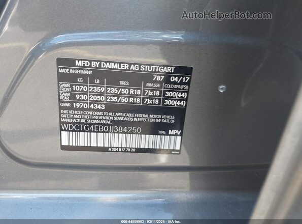 WDCTG4EB0JJ384250 2018 MERCEDES-BENZ GLA 250 Gray Widok komory silnika