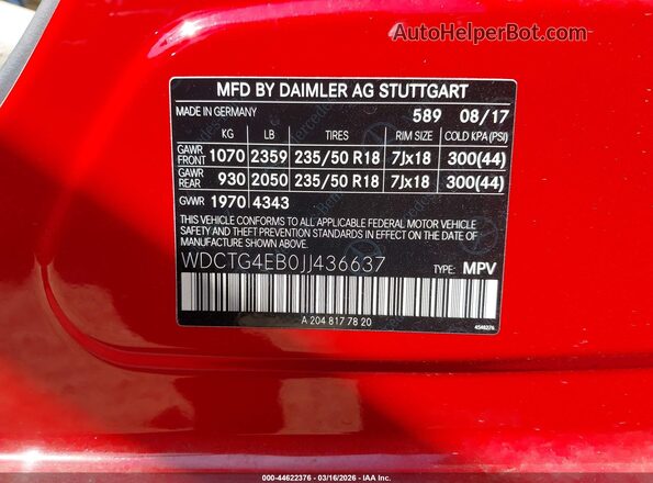 WDCTG4EB0JJ436637 2018 MERCEDES-BENZ GLA 250 Red Engine compartment view