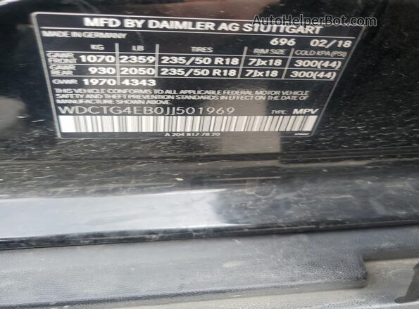 WDCTG4EB0JJ501969 2018 MERCEDES-BENZ GLA Black Widok naklejki z numerem VIN