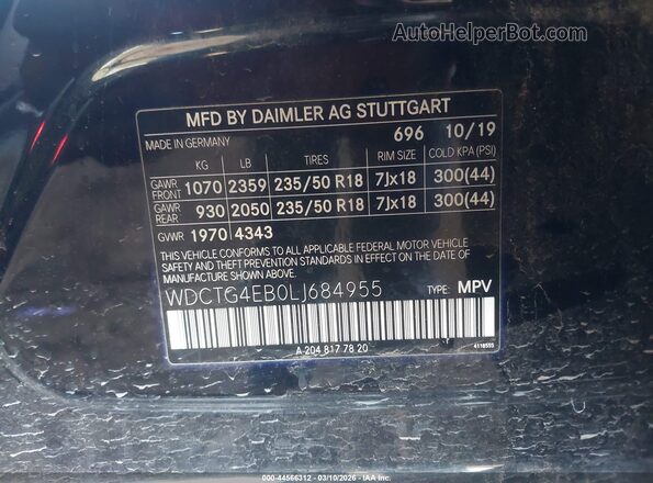 WDCTG4EB0LJ684955 2020 MERCEDES-BENZ GLA 250 Black Engine compartment view