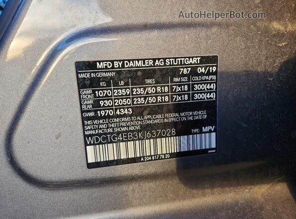 WDCTG4EB3KJ637028 2019 MERCEDES-BENZ GLA Gray Շարժիչի բաժամունքի տեսք