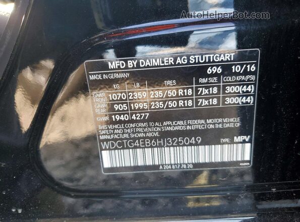 WDCTG4EB6HJ325049 2017 MERCEDES-BENZ GLA Black Вид наклейки з VIN-кодом