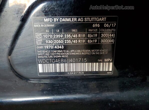 WDCTG4EB6JJ401715 2018 MERCEDES-BENZ GLA Black Widok komory silnika
