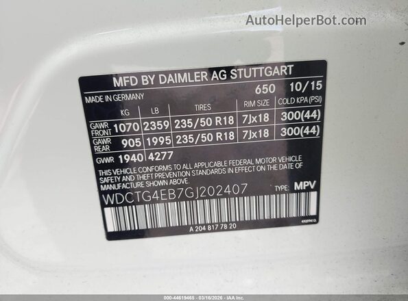 WDCTG4EB7GJ202407 2016 MERCEDES-BENZ GLA 250 White Вид підкапотного простору
