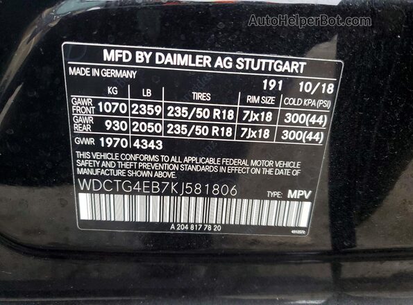 WDCTG4EB7KJ581806 2019 MERCEDES-BENZ GLA Black Շարժիչի բաժամունքի տեսք