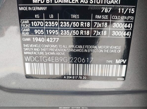 WDCTG4EB9GJ220617 2016 MERCEDES-BENZ GLA 250 Silver Vista del compartimento del motor