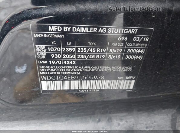 WDCTG4EB9JJ505938 2018 MERCEDES-BENZ GLA 250 Black Widok komory silnika