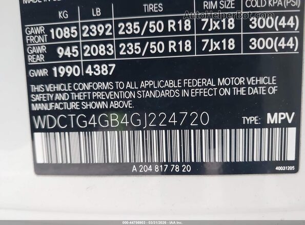 WDCTG4GB4GJ224720 2016 MERCEDES-BENZ GLA 250 White Widok komory silnika