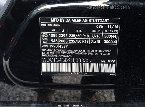 WDCTG4GB9HJ338357 2017 MERCEDES-BENZ GLA 250 Черный Вид подкапотного пространства