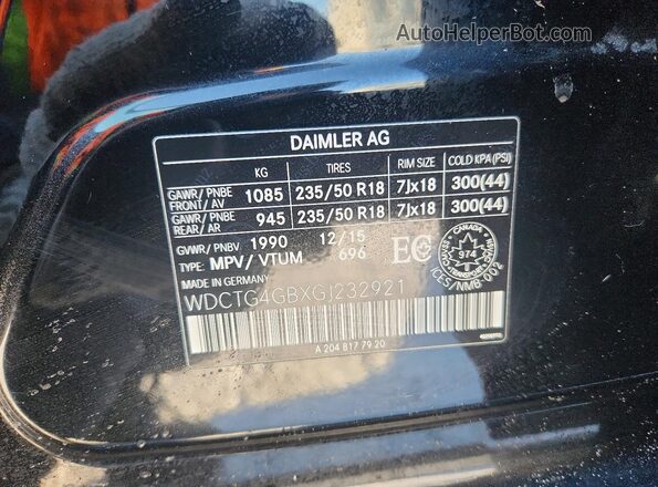 WDCTG4GBXGJ232921 2016 MERCEDES-BENZ GLA Черный Вид подкапотного пространства