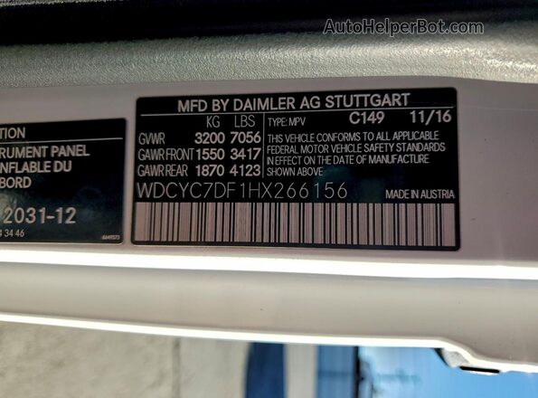 WDCYC7DF1HX266156 2017 MERCEDES-BENZ G-CLASS Белый Панорамный вид салона 360°