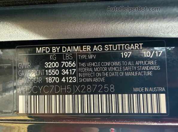 WDCYC7DH5JX287258 2018 MERCEDES-BENZ G-CLASS Черный Вид задних сидений