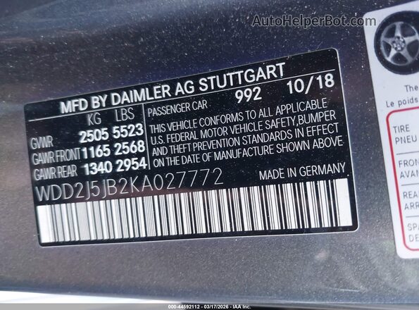 WDD2J5JB2KA027772 2019 MERCEDES-BENZ CLS-CLASS White Widok komory silnika
