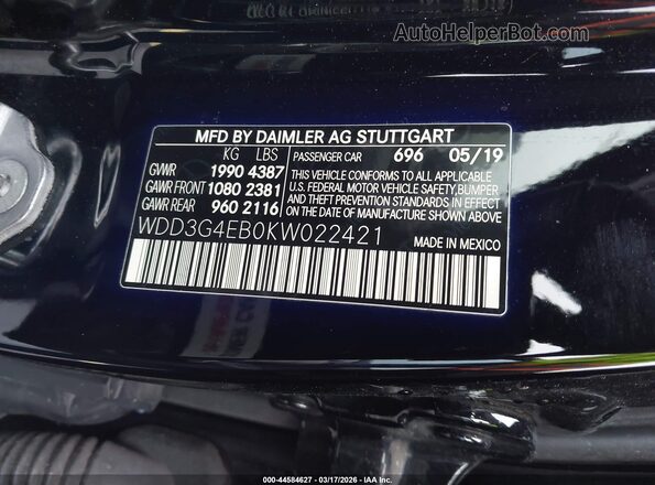 WDD3G4EB0KW022421 2019 MERCEDES-BENZ A 220 Black Engine compartment view