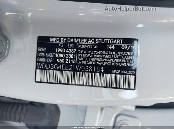 WDD3G4EB2LW038184 2020 MERCEDES-BENZ A 220 White Widok komory silnika