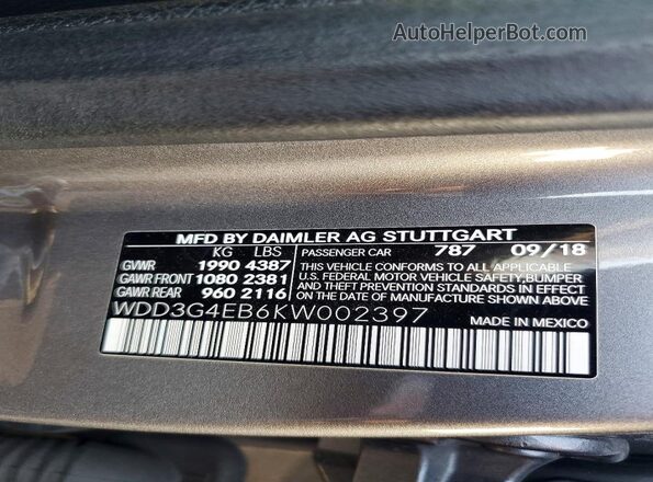 WDD3G4EB6KW002397 2019 MERCEDES-BENZ A Gray Widok komory silnika