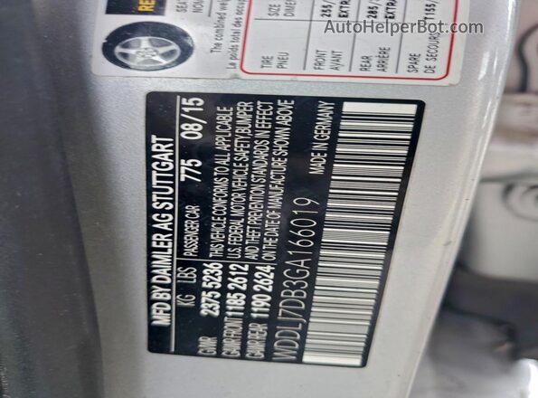 WDDLJ7DB3GA166019 2016 MERCEDES-BENZ CLS-CLASS Silver Widok naklejki z numerem VIN