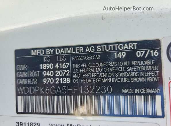 WDDPK6GA5HF132230 2017 MERCEDES-BENZ SLC White Vista de la etiqueta del VIN