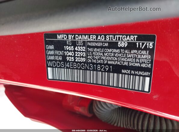 WDDSJ4EB0GN318291 2016 MERCEDES-BENZ CLA 250 Красный Вид подкапотного пространства