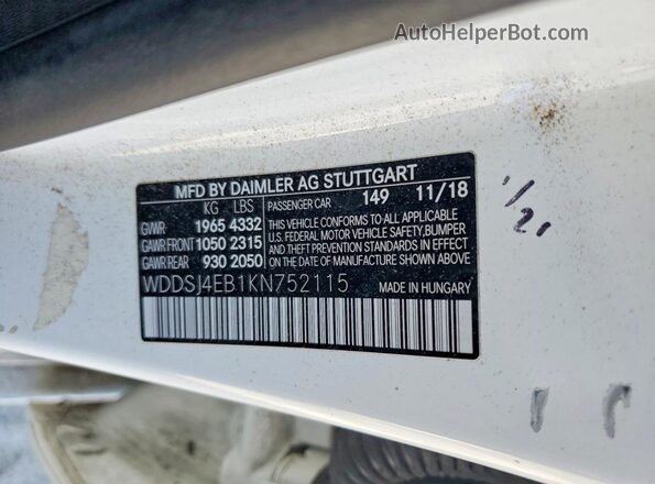 WDDSJ4EB1KN752115 2019 MERCEDES-BENZ CLA-CLASS White ძრავის განყოფილების ხედი