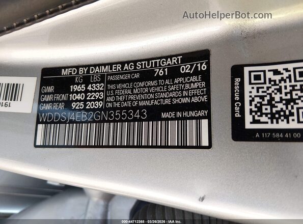 WDDSJ4EB2GN355343 2016 MERCEDES-BENZ CLA 250 Silver Շարժիչի բաժամունքի տեսք
