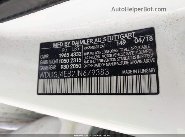 WDDSJ4EB2JN679383 2018 MERCEDES-BENZ CLA 250 White Engine compartment view