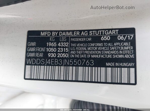 WDDSJ4EB3JN550763 2018 MERCEDES-BENZ CLA 250 White Vista del compartimento del motor