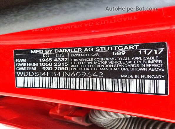 WDDSJ4EB4JN609643 2018 MERCEDES-BENZ CLA-CLASS Red Vista del compartimento del motor