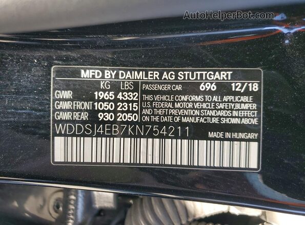 WDDSJ4EB7KN754211 2019 MERCEDES-BENZ CLA-CLASS Black Widok komory silnika