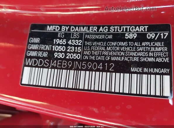 WDDSJ4EB9JN590412 2018 MERCEDES-BENZ CLA 250 Red Вид підкапотного простору