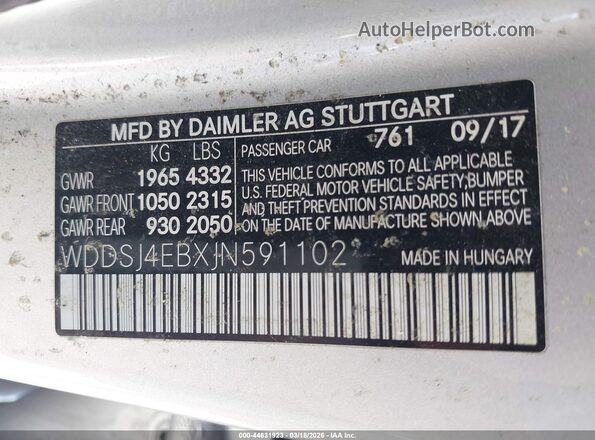 WDDSJ4EBXJN591102 2018 MERCEDES-BENZ CLA 250 Серебряный Вид подкапотного пространства