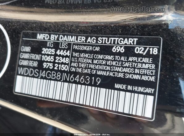 WDDSJ4GB8JN646319 2018 MERCEDES-BENZ CLA 250 Черный Вид подкапотного пространства