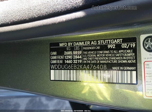 WDDUG6EB2KA476408 2019 MERCEDES-BENZ S-CLASS Gray Widok komory silnika