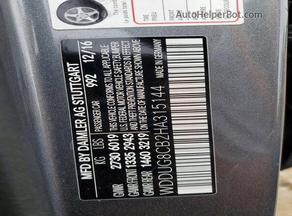 WDDUG8CB2HA315144 2017 MERCEDES-BENZ S Gray Widok naklejki z numerem VIN