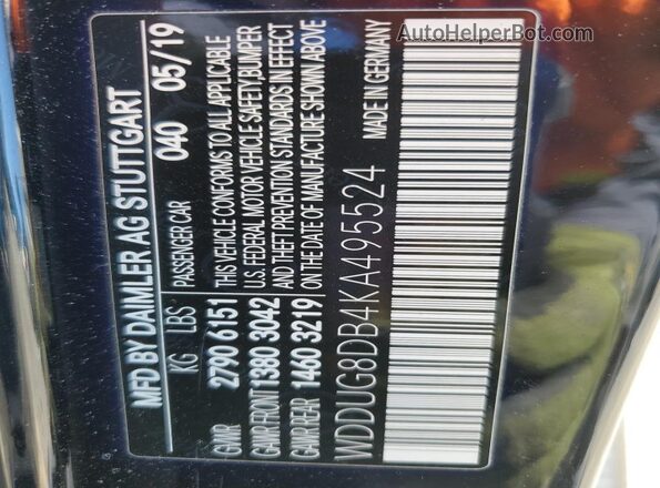 WDDUG8DB4KA495524 2019 MERCEDES-BENZ S Черный Вид подкапотного пространства