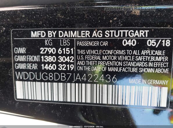 WDDUG8DB7JA422436 2018 MERCEDES-BENZ S-CLASS Black ძრავის განყოფილების ხედი