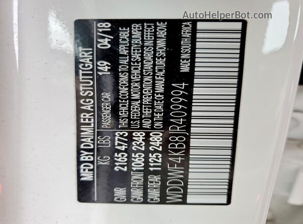 WDDWF4KB8JR409994 2018 MERCEDES-BENZ C Белый Вид подкапотного пространства