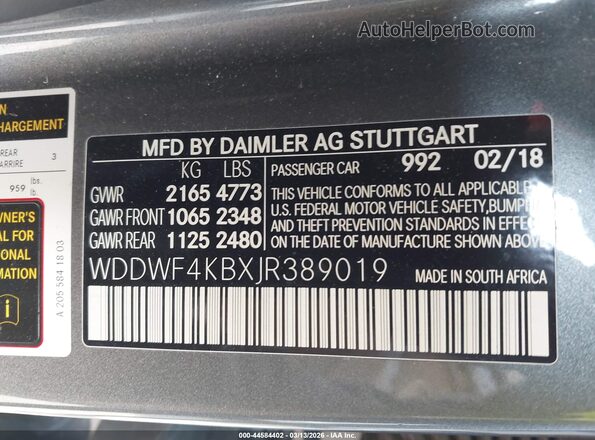 WDDWF4KBXJR389019 2018 MERCEDES-BENZ C-CLASS Серый Вид подкапотного пространства