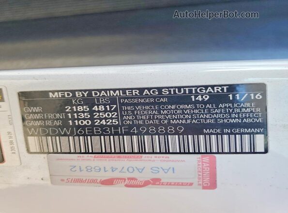 WDDWJ6EB3HF498889 2017 MERCEDES-BENZ C Белый Вид подкапотного пространства
