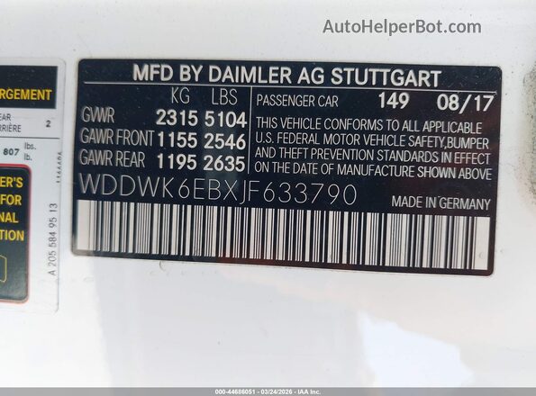 WDDWK6EBXJF633790 2018 MERCEDES-BENZ AMG C 43 Белый Вид подкапотного пространства
