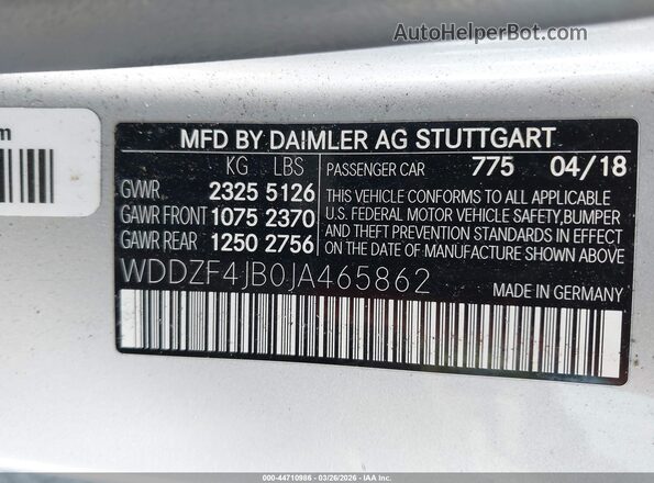 WDDZF4JB0JA465862 2018 MERCEDES-BENZ E-CLASS Серебряный Вид подкапотного пространства