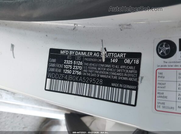 WDDZF4JB0KA529528 2019 MERCEDES-BENZ E-CLASS White Շարժիչի բաժամունքի տեսք