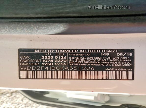 WDDZF4JB0KA551206 2019 MERCEDES-BENZ E White ძრავის განყოფილების ხედი