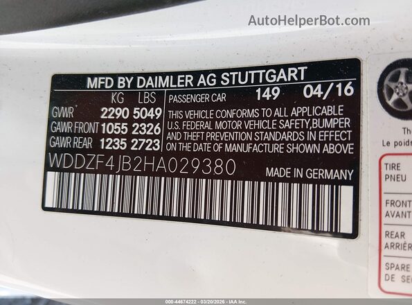 WDDZF4JB2HA029380 2017 MERCEDES-BENZ E-CLASS Белый Вид подкапотного пространства