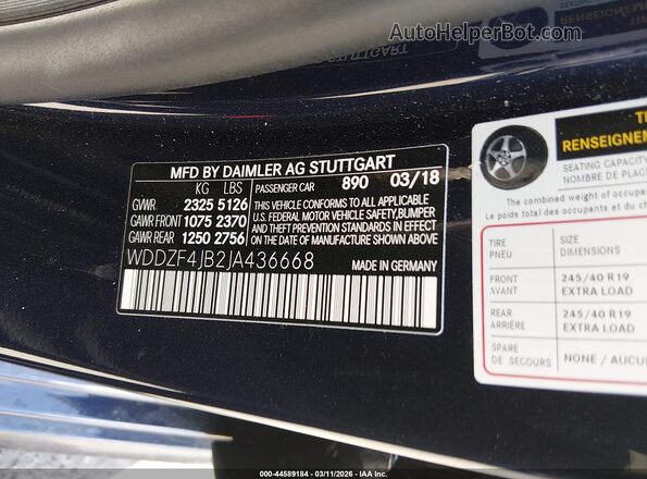 WDDZF4JB2JA436668 2018 MERCEDES-BENZ E-CLASS Синий Вид подкапотного пространства