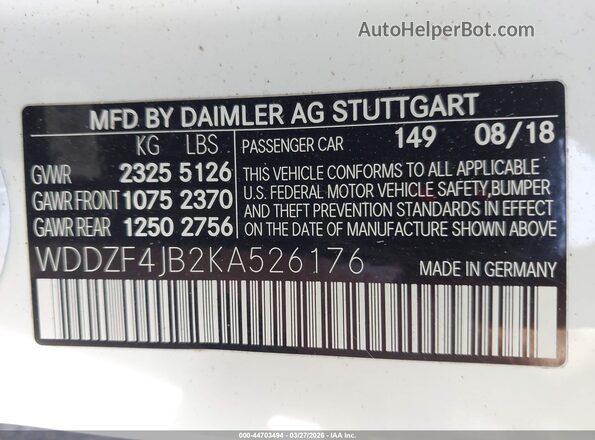 WDDZF4JB2KA526176 2019 MERCEDES-BENZ E-CLASS White Вид підкапотного простору
